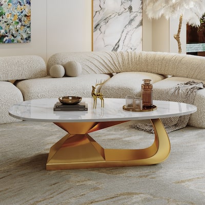 Modern Sintered Stone Tabletop Coffee Table With Stainless Steel Base - Elegant And Durable Living Room Centerpiece