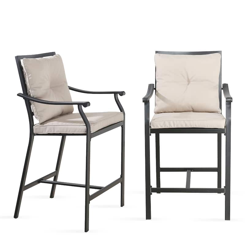 Patio Height Bar Chairs Outdoor Dining Chair with Beige Cushion