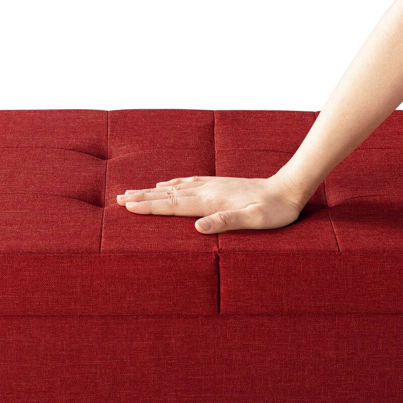 30 Inch Smart Lift Top Button Tufted Fabric Storage Ottoman by Crown Comfort