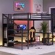 preview thumbnail 15 of 18, Black Metal Loft Bed Frame with Staircase Built-in Wardrobe, Light Strip, Underbed L Shaped Desk, Shelves and Charging Station