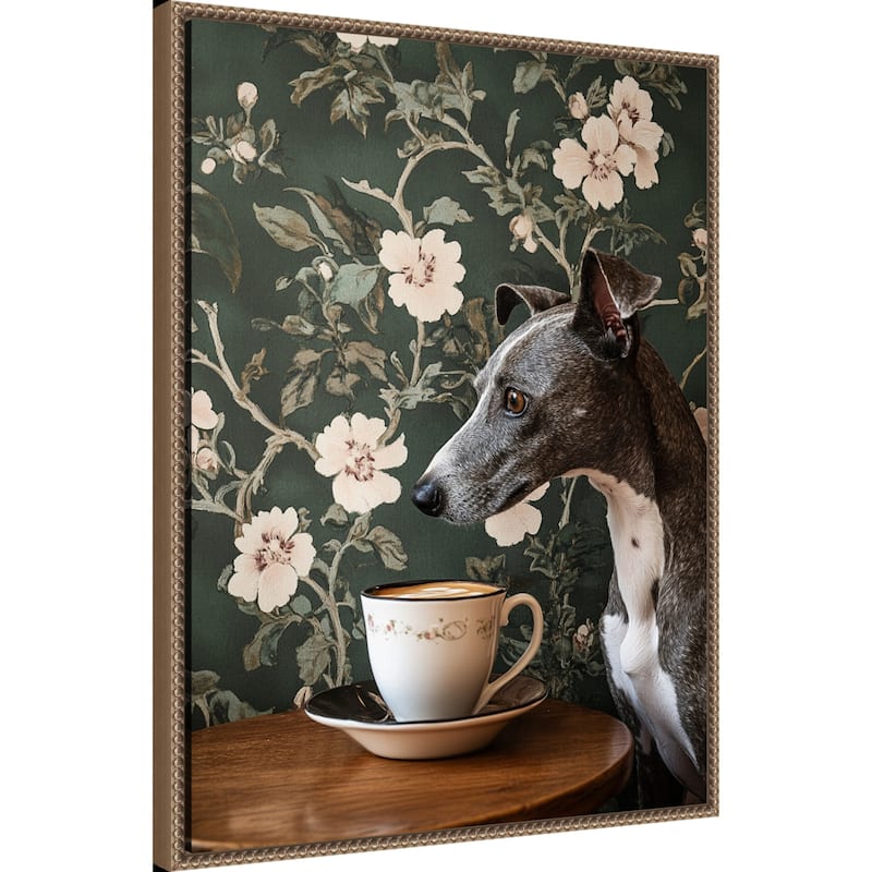 The Coffee Loving Whippet by Mowzu Framed Canvas Wall Art