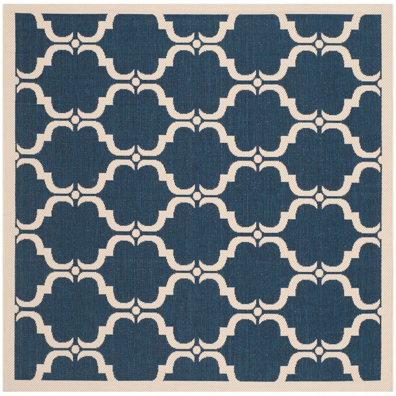 SAFAVIEH Courtyard Charleen Indoor/ Outdoor Waterproof Patio Backyard Rug - 5'3" Square - Navy/Beige