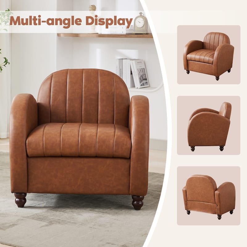 Retro PU Leather Accent Chair with Curved Armrest