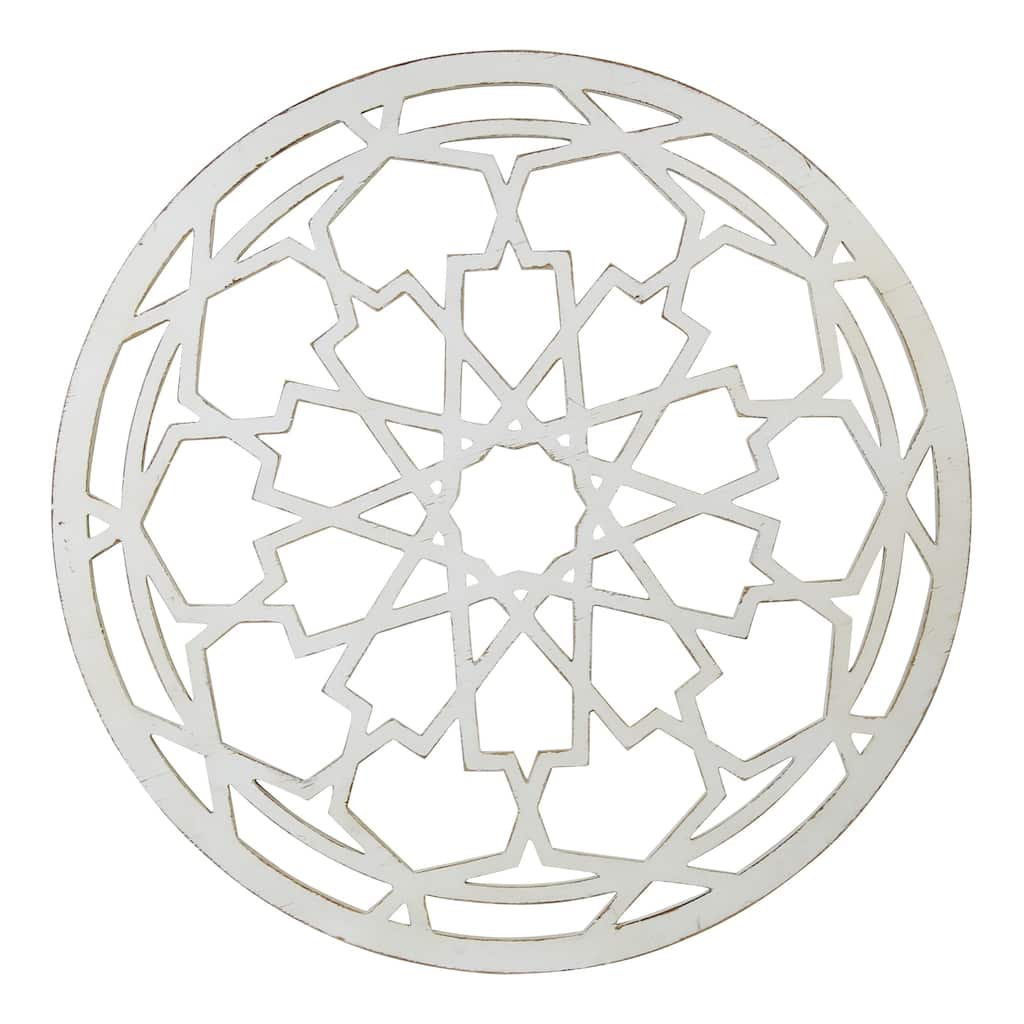 Stratton Home Decor Distressed White Wood Medallion Wall Decor - 31.50 X 1.00 X 31.50