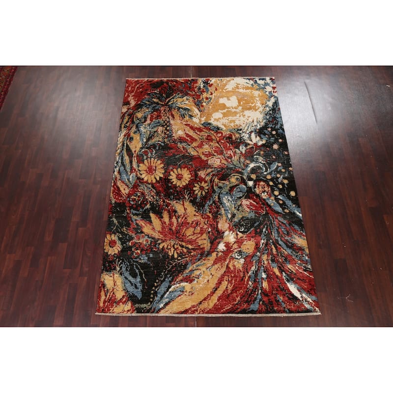 Wool/ Silk Vegetable Dye Abstract Modern Area Rug Hand-knotted Carpet - 6'7" x 9'8"