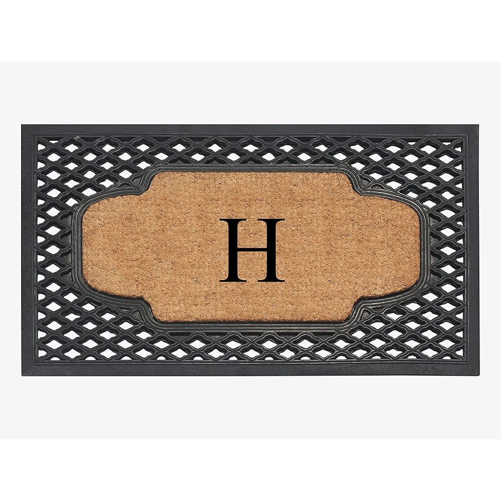 A1HC Mesh Border Rubber and Coir Large Heavy-Duty Outdoor Monogrammed Doormat, 23"X38" Black