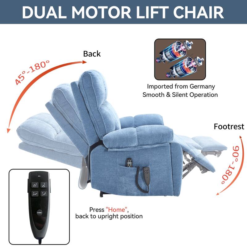 Dual Motor Power Lift Recliner Chair with Massage Heat and Hidden Cup Holders