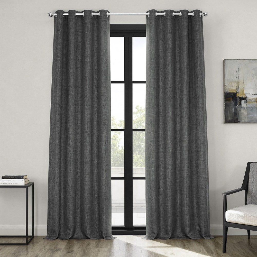Exclusive Fabrics Grommet Textured Faux Linen Room Darkening Curtains for Bedroom & Living Room Curtains (1 Panel)