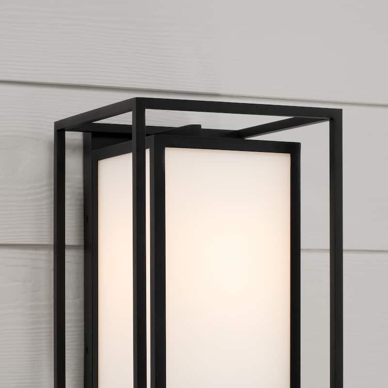 12.50"W x 19.50"H 1-Light Outdoor Modern Square Rectangle Wall Lantern in Black with Soft White Glass