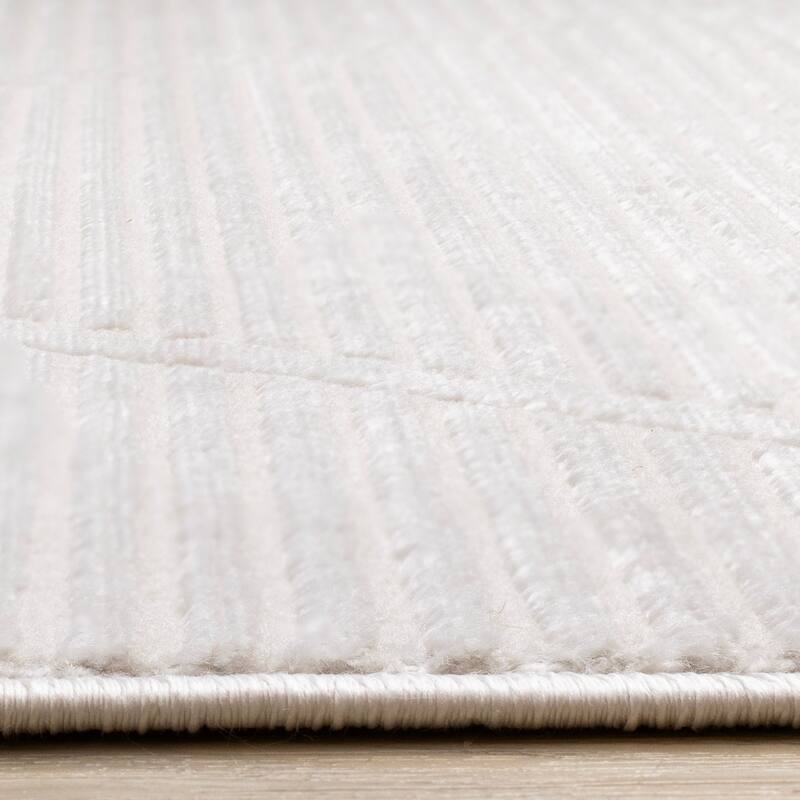 Leonardo White Grey Striped Trellis Neutral Area Rug
