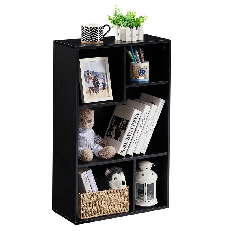 VECELO Widened Version, 3-Tier Five Open Cube Wooden Bookcase Organizer, Bookshelf, Book Storage