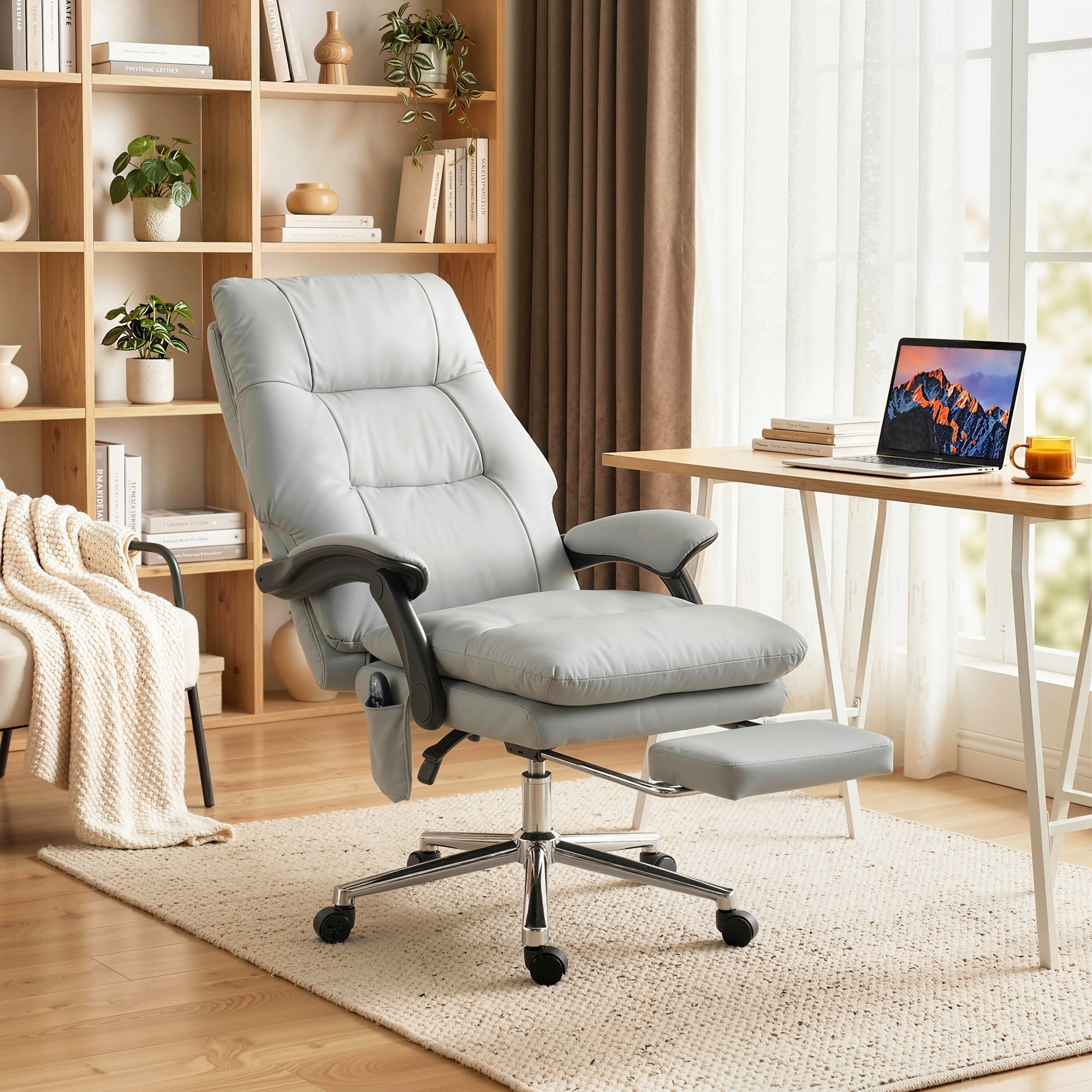 HOMCOM Massage Office Chair with 6-Point Vibration, Double-Layer Spring Cushions, Wide Seat, High Back
