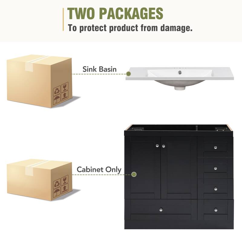 36 inch MDF Freestanding Bathroom Vanity Set with Integrated Resin Sink with Soft Close
