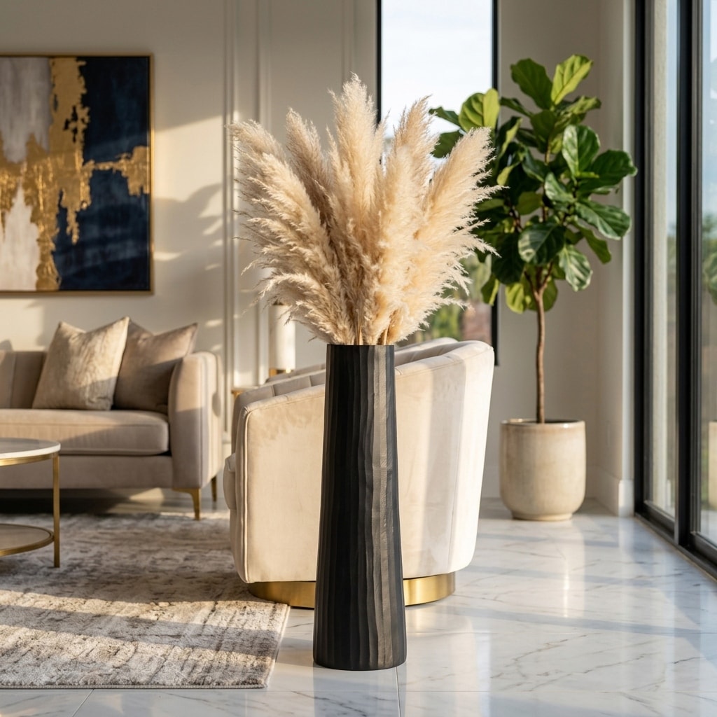 Decorative Vase - Matte Black Metal Tall Cylinder, 36 in.