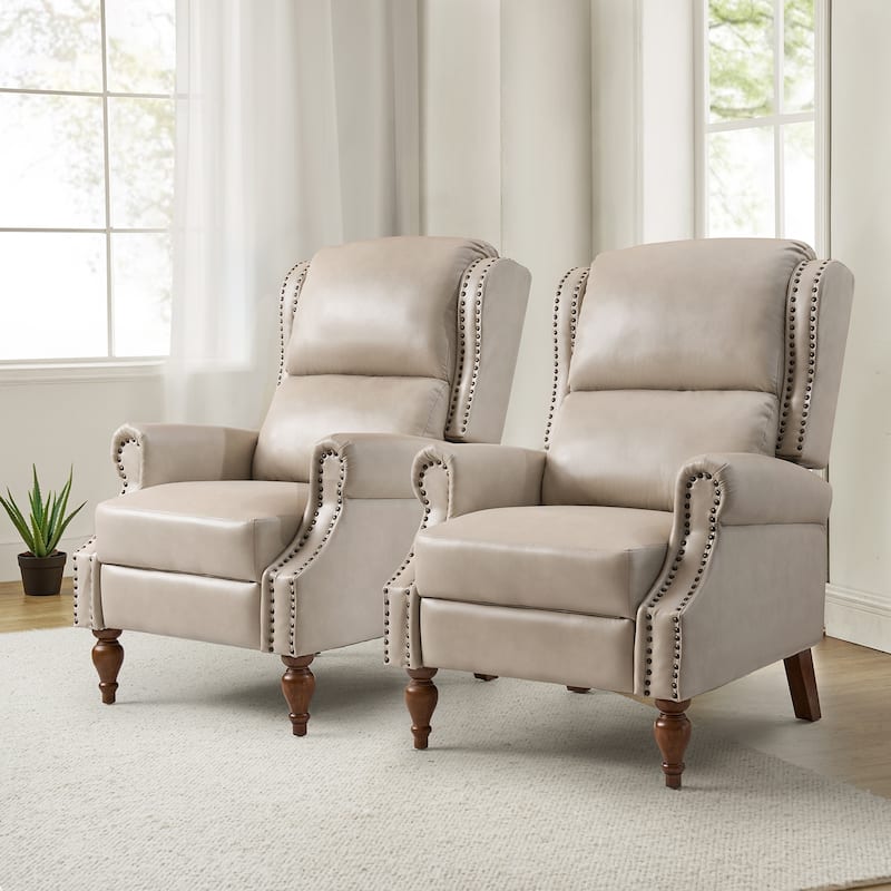 Terri Traditional Vegan Leather Manual Push Back Recliner Set of 2 by HULALA HOME - BEIGE