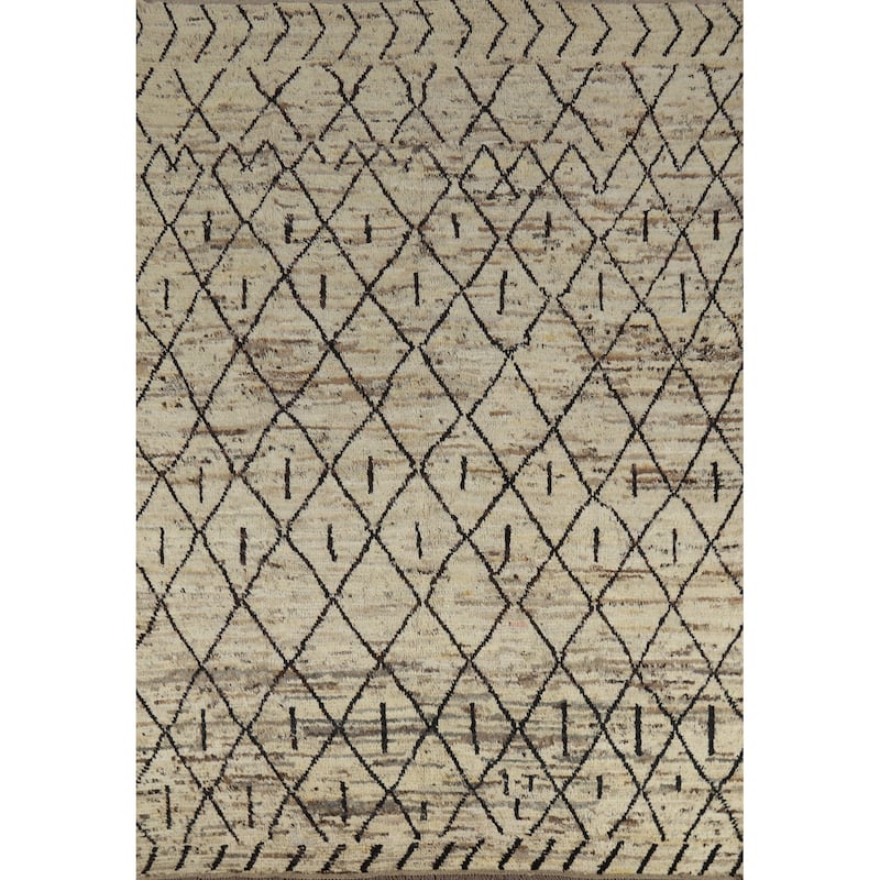 Geometric Trellis Moroccan Oriental Area Rug Hand-Knotted Wool Carpet - 6'11" x 9'5"