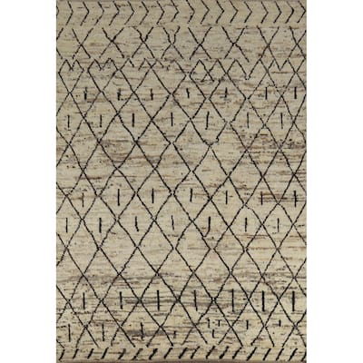 Geometric Trellis Moroccan Oriental Area Rug Hand-Knotted Wool Carpet - 6'11" x 9'5"