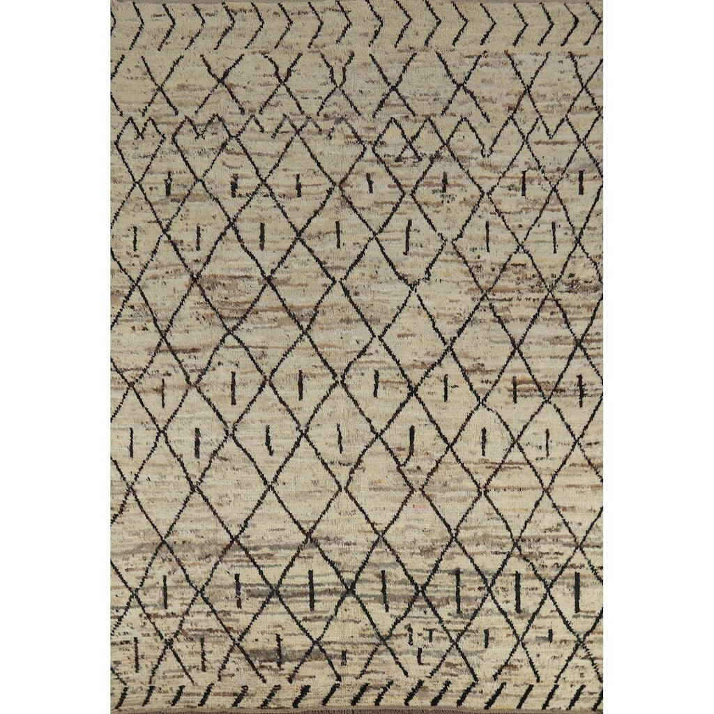Geometric Trellis Moroccan Oriental Area Rug Hand-Knotted Wool Carpet - 6'11" x 9'5"