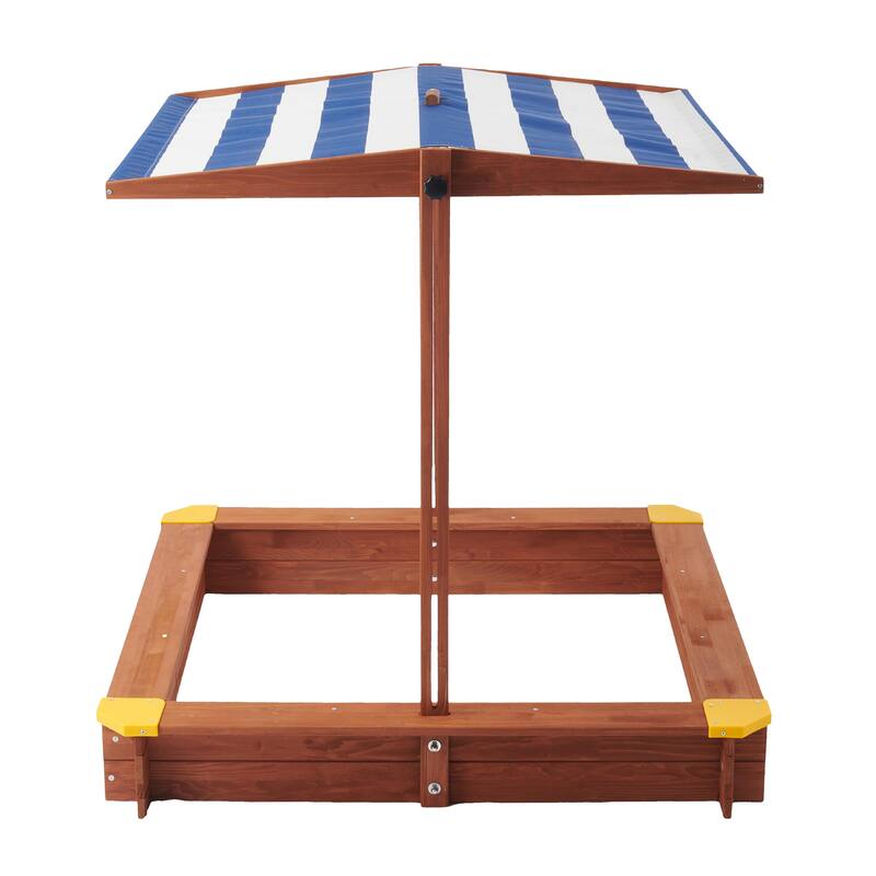 Kids Sandbox with Cover, 46" Wooden Sand Box w/Adjustable Canopy, Large Outdoor Cedar Sandpit for Backyard Play