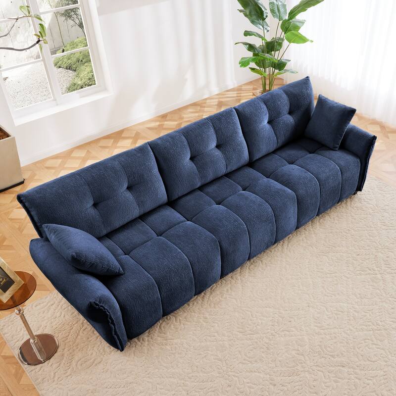 Modular 4-Seat Chenille Sofa Set with 2 Ottomans, High-Resilience Cushions and Solid Wood Frame
