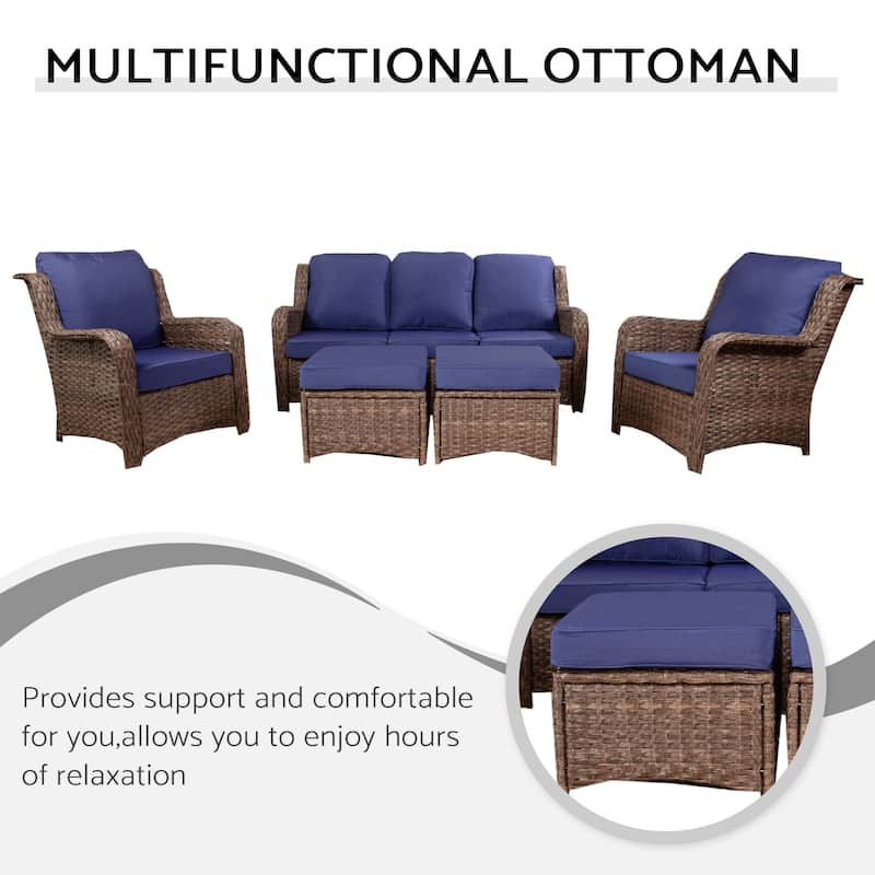 White Patio Furniture Set Rattan Outdoor Sectional Conversation Sets for Lawn, Balcony, Garden, Backyard
