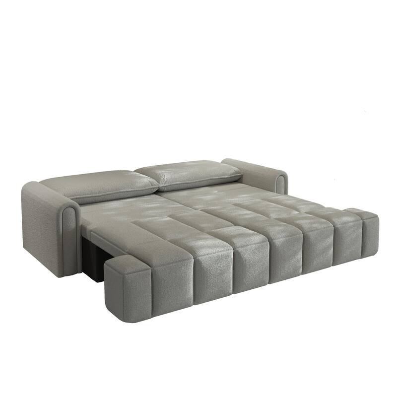 90.2" Sleeper Sofa with Pull-Out Bed, 3-in-1 Convertible Sofa Bed, Large Teddy Loveseat with Adjustable Backrest & Storage Seats