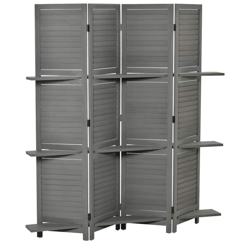 HOMCOM Blinds Style 4-Panel Wood Room Divider, 67'' Tall Folding Privacy Screen Panels Gray - 8' x 10'