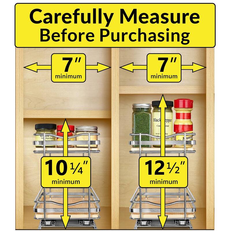® Élite™ Pull Out Spice Rack Organizer 6-1/4 inch Wide Slide Out Rack Wood and Chrome Sliding Spice Organizer Shelf - 2 Tier