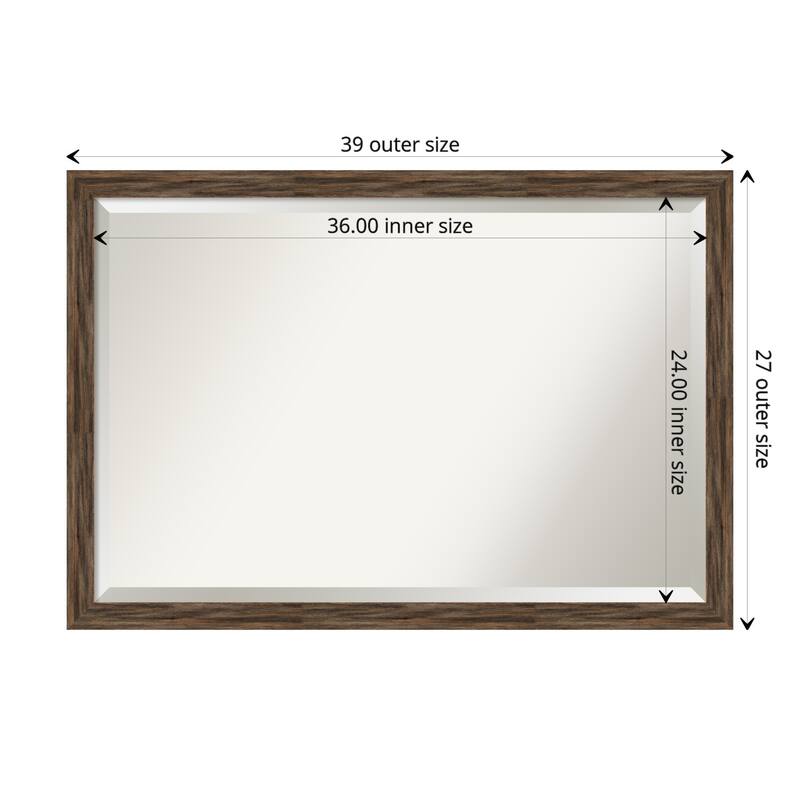 Beveled Wood Bathroom Wall Mirror - Regis Barnwood Mocha Narrow Frame - Regis Barnwood Mocha Narrow - Outer Size: 39 x 27 in