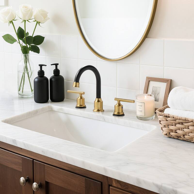 WOWOW 8 in. Widespread Double-Handle Bathroom Faucet with Drain Kit