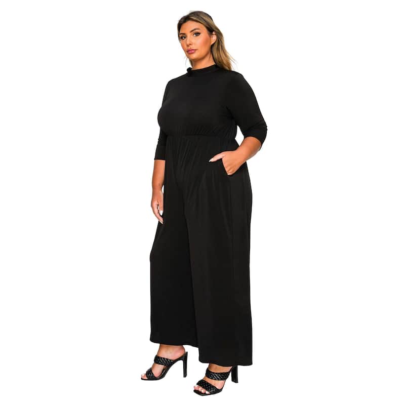 L I V D Women's Plus Size Summer Wide Leg Pocket Jumpsuit - Black - 1X