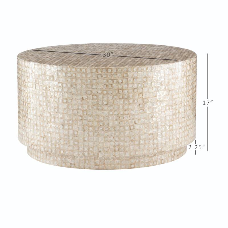 Capiz Mosaic Coffee Table - 30" - Gold and Cream