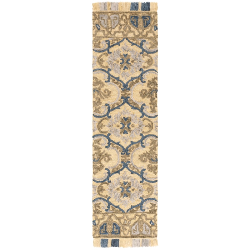 SAFAVIEH Handmade Blossom Parthenia Floral Wool Rug - 2'3" x 8' Runner - Gold/Blue - Runner