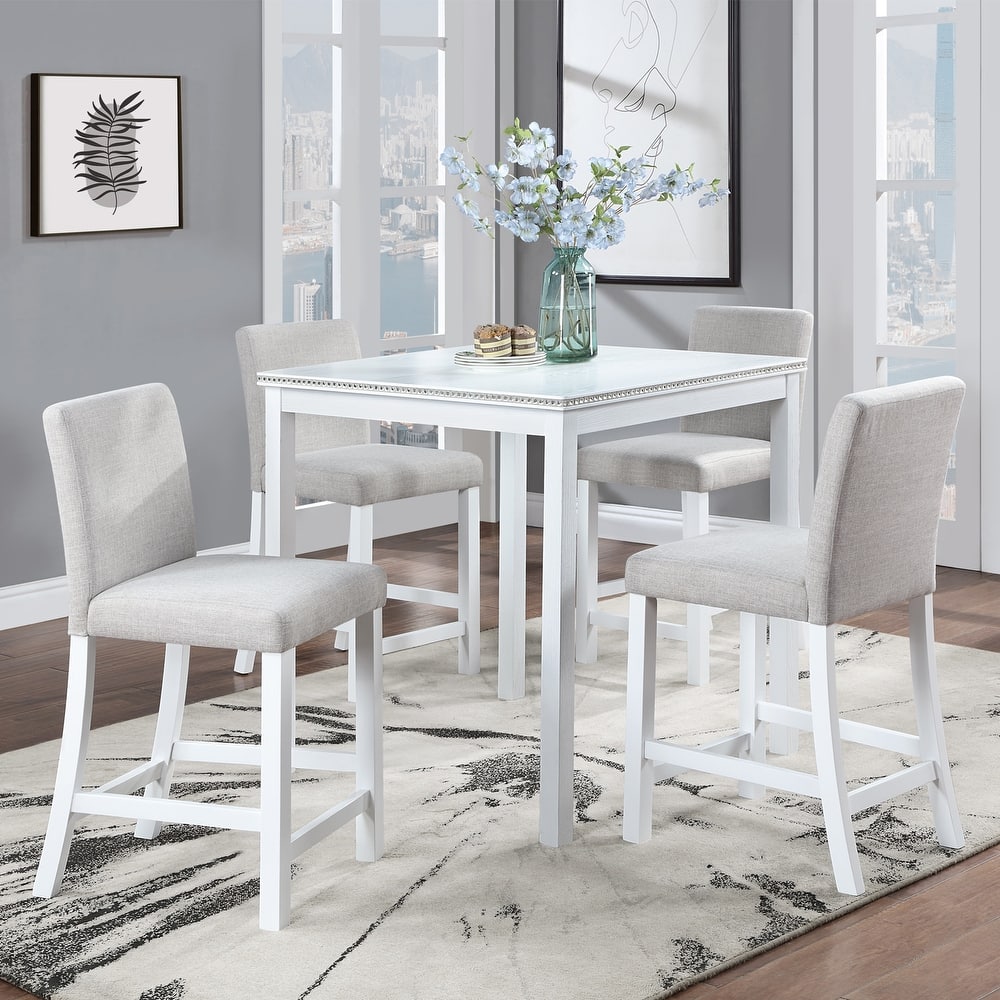 Modern 5-Piece Dining Set with Square Counter Height Table & 4 Upholstered Chairs
