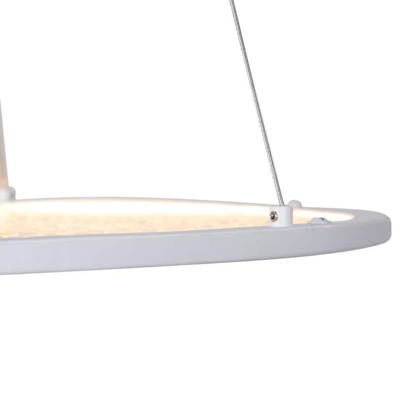 Modern 1-Light White Round LED Chandelier Minimalist Pendant Lights for Dining Room - 17.5" D x 61.5" H