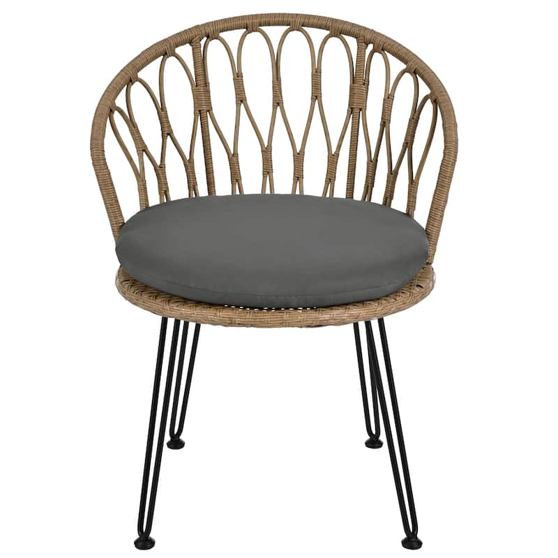 Outdoor Leisure Set, 2 Rattan Single Chairs with 1 Glass Round Table