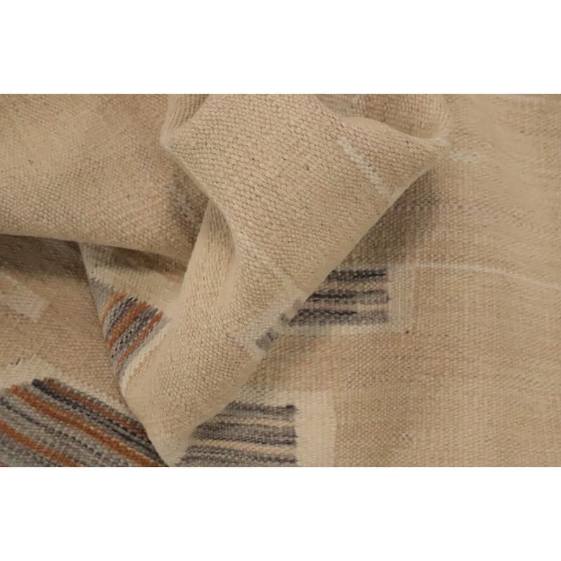 Hand Woven Oriental 100% Wool Carpet Southwestern Tribal Beige & Ivories Kilim Area Rug - 4' 8'' X 3' 4''