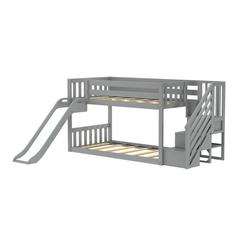 Max and Lily Classic Low Bunk with Stairs, Easy Slide and Curtain