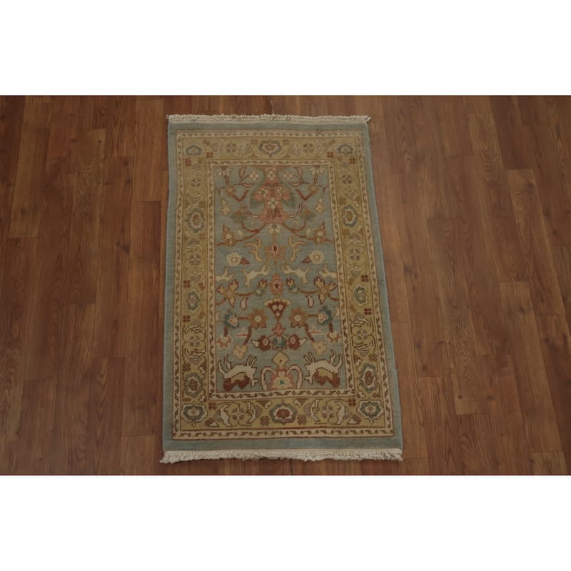 Hand Knotted Oriental 100% Wool Carpet Traditional Floral Navy Blue & Blues Ziegler Area Rug - 3' 2'' X 2' 0''
