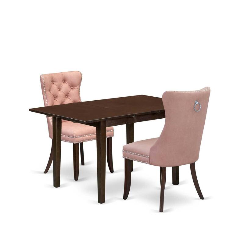 HomeStock 3-Pc Mahogany Finish Rectangular Solid Wood Top with Butterfly Leaf Dining Table Set
