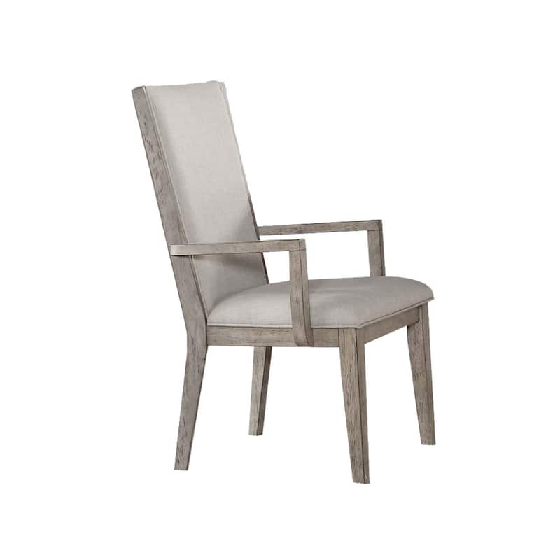 HomeRoots Set of Two Gray Fabric And Solid Wood Dining Arm Chairs - 19.88 in. x 41.00 in. x 27.17 in.