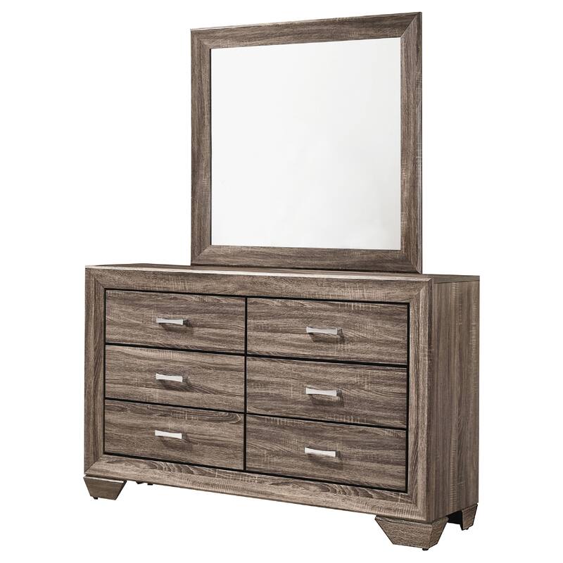 Bello Wide Dresser with Matching Mirror, 6 Drawers, Washed Taupe Wood
