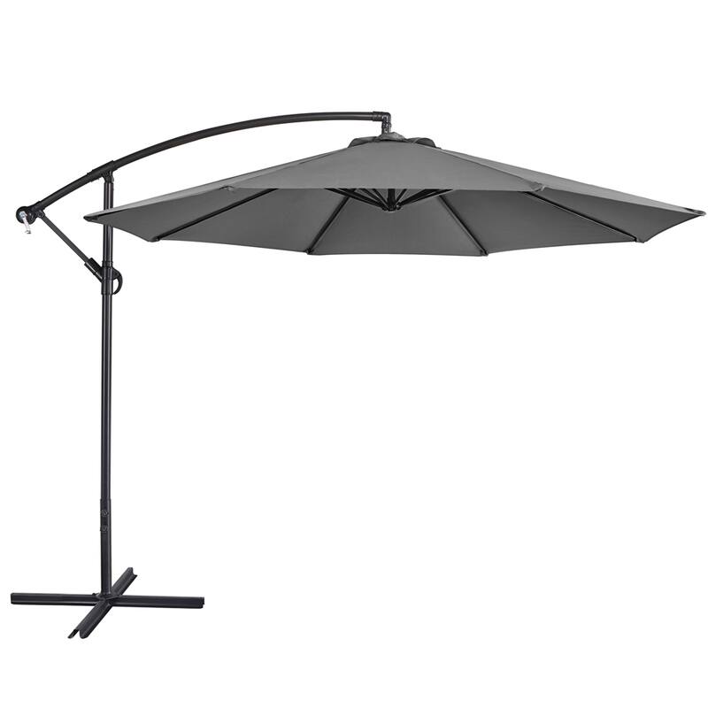 Yaheetech 10 Ft Patio Offset Umbrella Outdoor Hanging Cantilever Umbrella with Crank & Cross Base - Gray