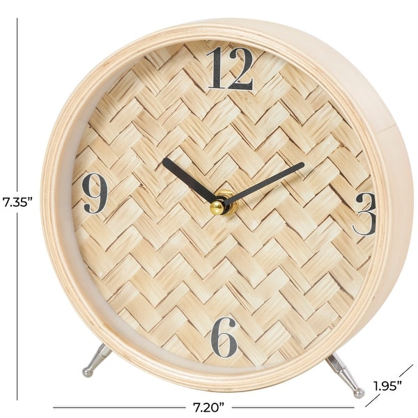 dimension image slide 1 of 2, Light Brown Wood Woven Clock Chevron Patterned or White Frame with Silver Legs