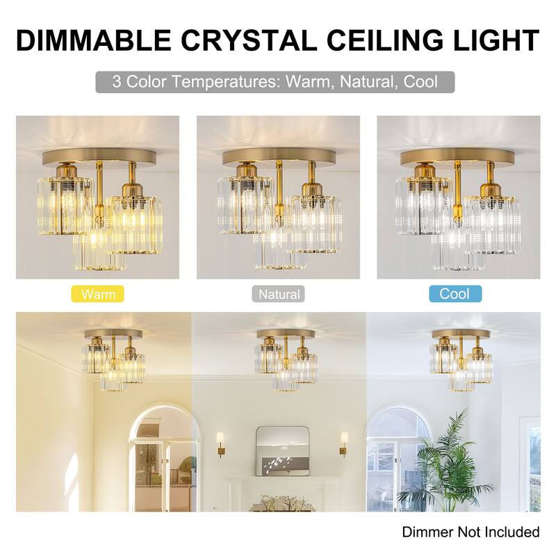 Starsky 3-Light Modern Glass Crystal Semi Flush Mount Ceiling Light