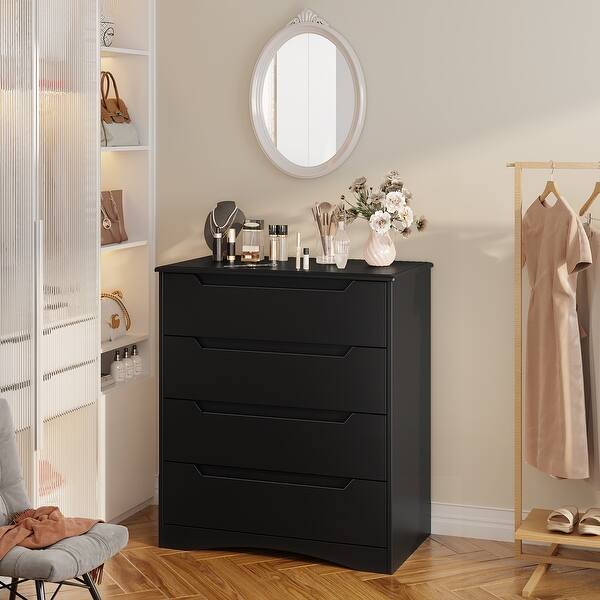 slide 2 of 10, 3/4/5/6 Drawer Dresser, Chest of Drawers with Large Storage, Tall Dresser and Organizer Wooden Cabinet Black - 4-drawer