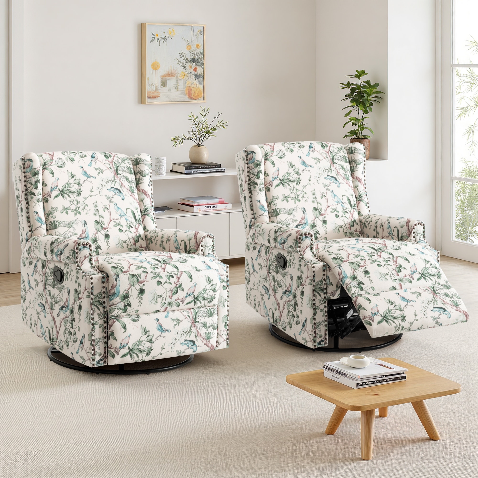 29'' W Pattern Swivel Manual Push Back Recliner Chair Set of 2