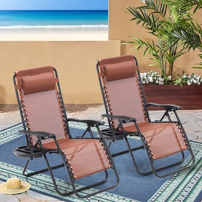 Zero Gravity Lounge Chair Set of 2 – Outdoor Folding Recliners with Cup Holder, Adjustable Headrest, Weather-Resistant Fabric
