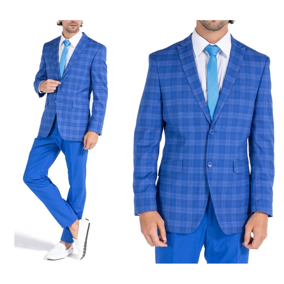 Shop Porto Filo Men S Checker 2 Piece Slim Fit Suit Light Blue