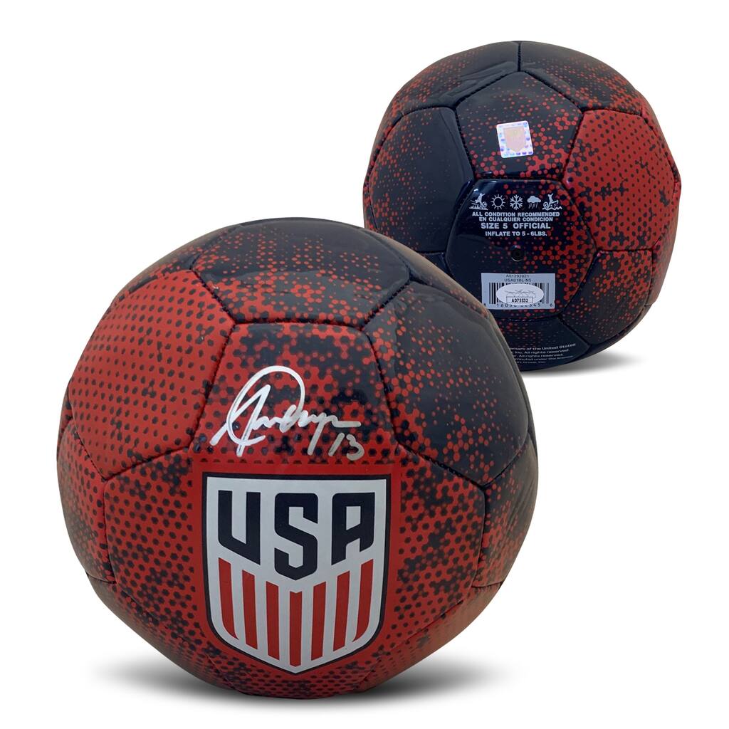 Alex Morgan Autographed USA Women's National Team USWNT Signed Soccer Ball JSA COA Red Blue - 8'6" x 11'6"